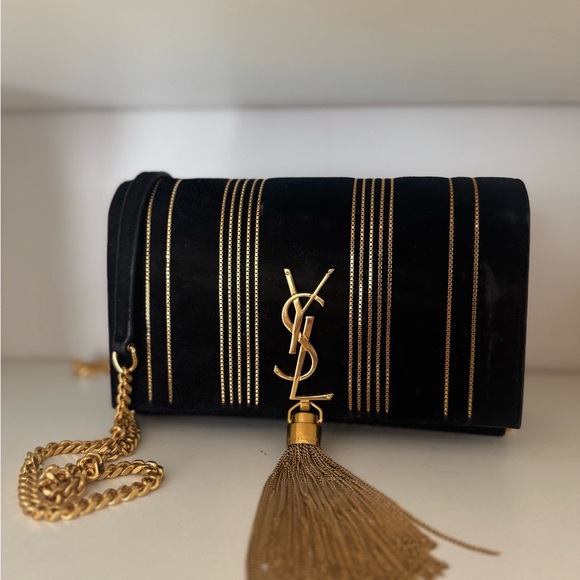 Authentic Special Edition Yves Saint Laurent Suede Shoulder Bag W/ Gold Hardware - Picture 4 of 7